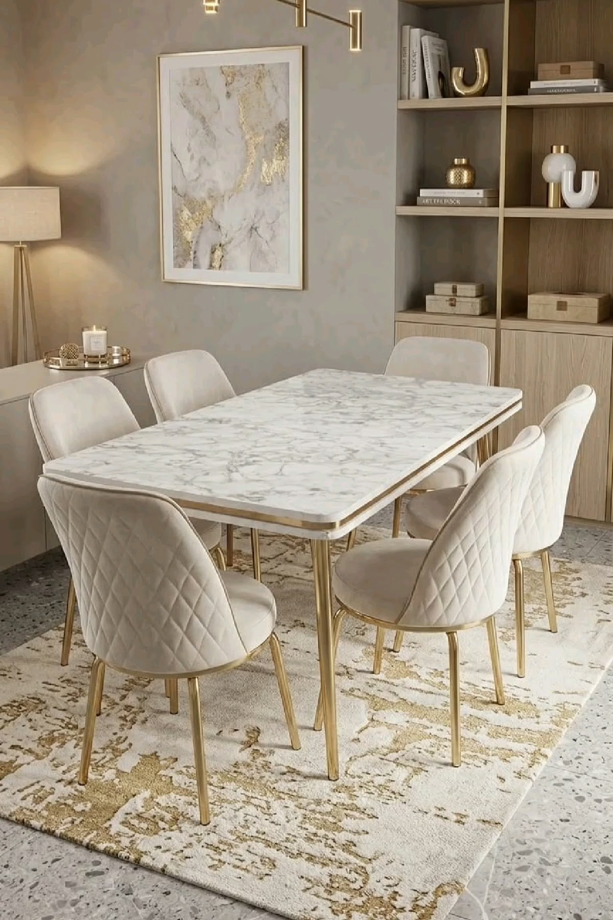 Bespoke Sectional Lounge with Statuario Marble Top & Brass Legs #33